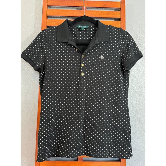 Ralph Lauren Sz M Polo Black w/white polka dot in excellent condition | EUC - Picture 1 of 7